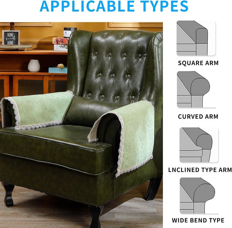 MINJIATEX Couch arm Covers,Non-Slip lace Sofa arm Covers Set of 2 Washable Sofa armrests Cover for Living Room Recliner Chair arm Cover Protectors for Leather armrest (FH-Sage Green) - Image 5